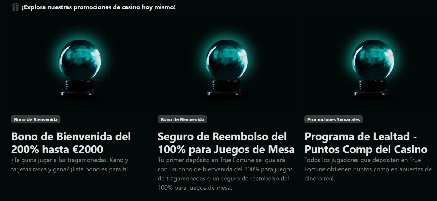Promociones de TrueFortune Casino Promociones de TrueFortune Casino